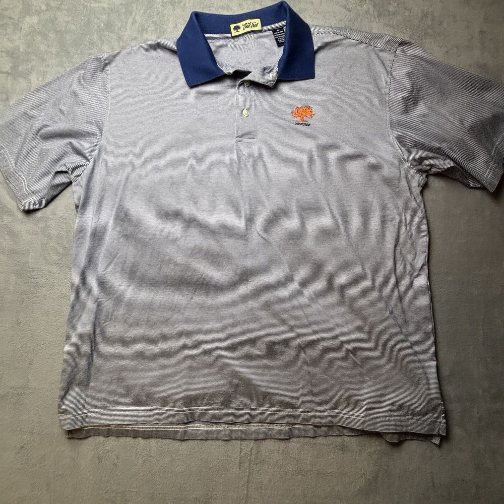 Oaktree Golf Club Polo Mens XL Blue Striped Short Sleeve Shirt